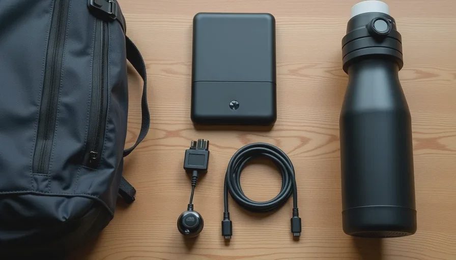Everyday carry tech items laid out on a desk.