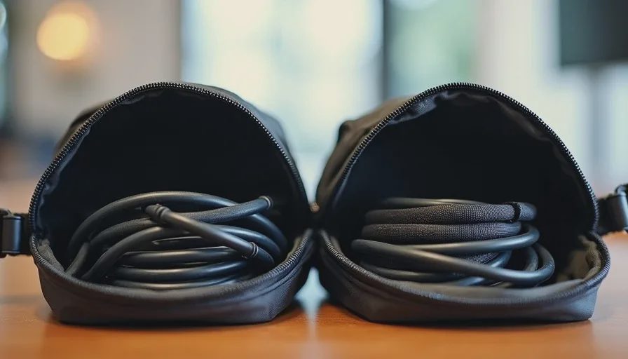 Elastic-loop tech pouch holding each cable separately, visible at a glance.